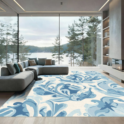 Blue Scrollwork Floral Medallion Rug