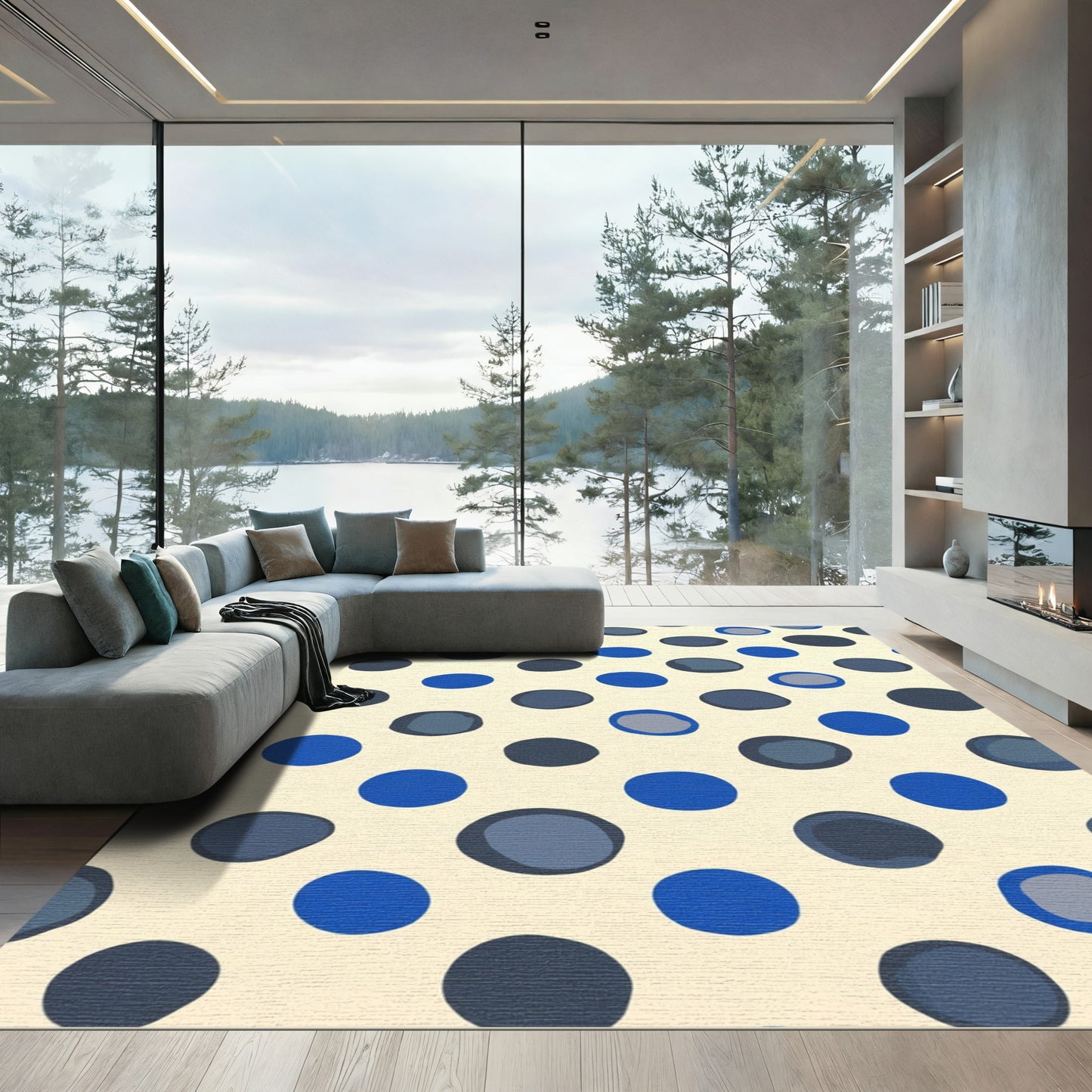 Navy And Royal Blue Dot Oval Rug