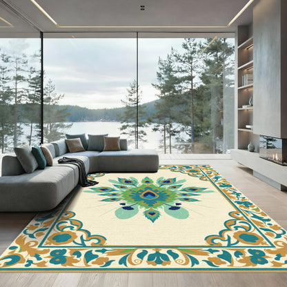 Emerald Peacock Feather Motif Rug