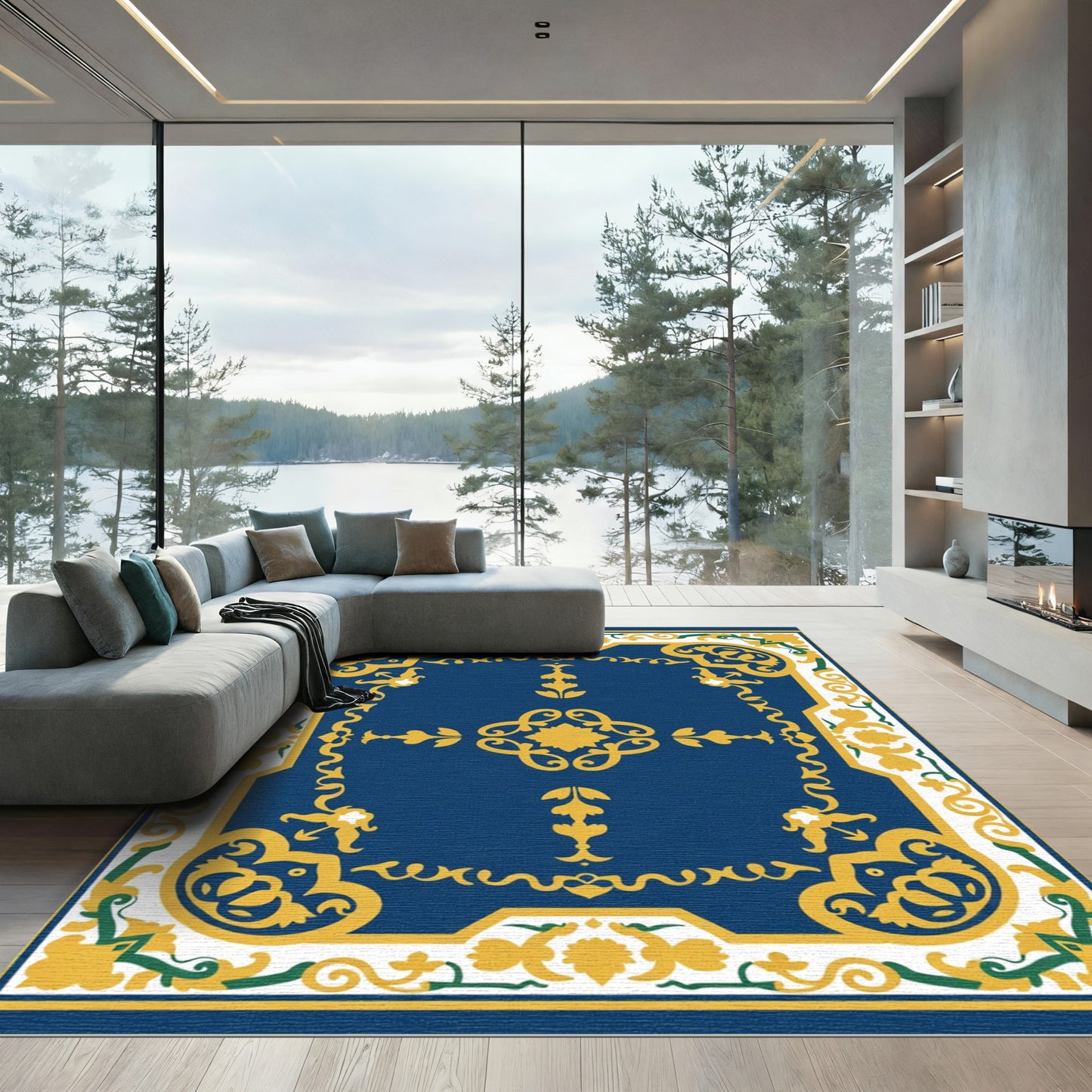 Ornate Sapphire Golden Bloom Rug