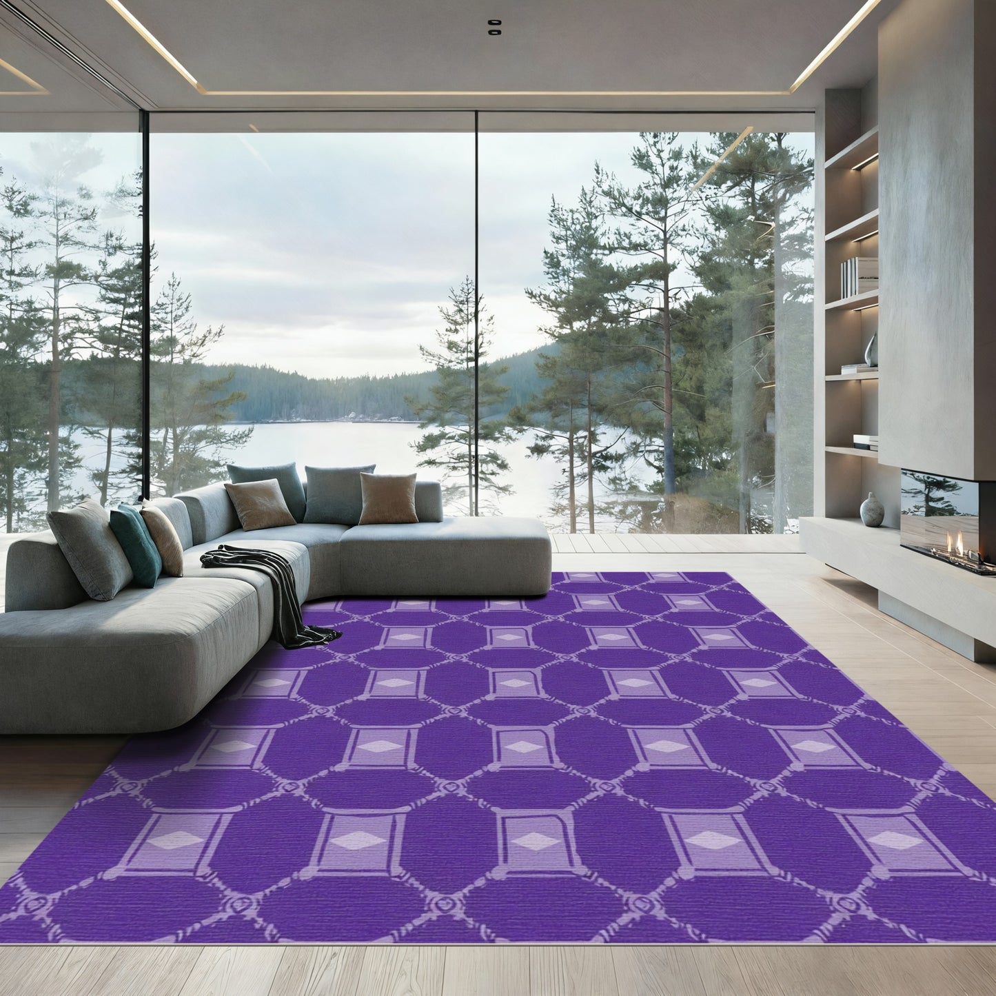 Royal Purple Square Diamond Lattice Rug
