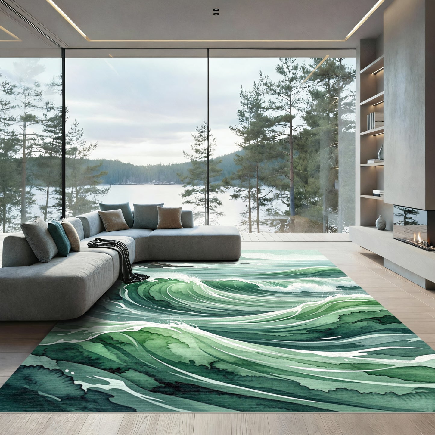 Emerald Coastal Ocean Wave Rug