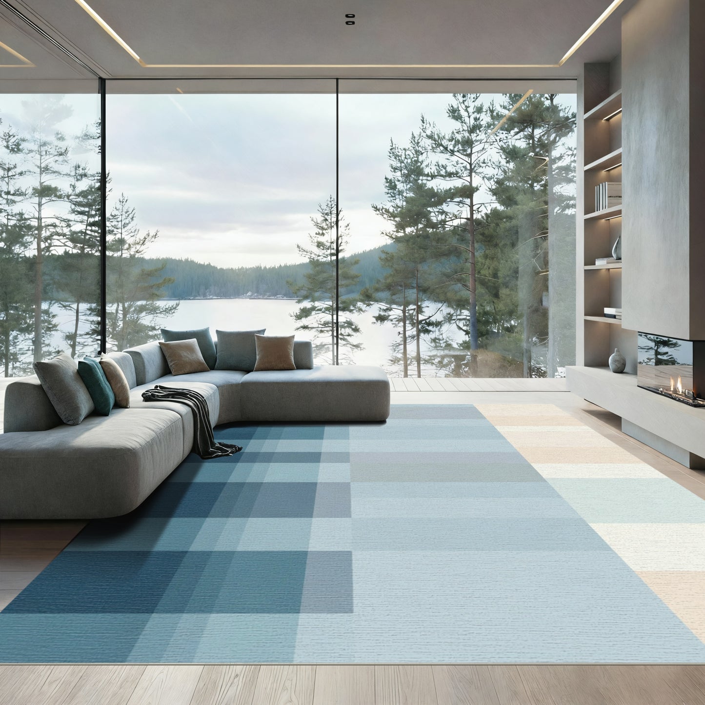 Cool Tones Plaid Blocks Rug