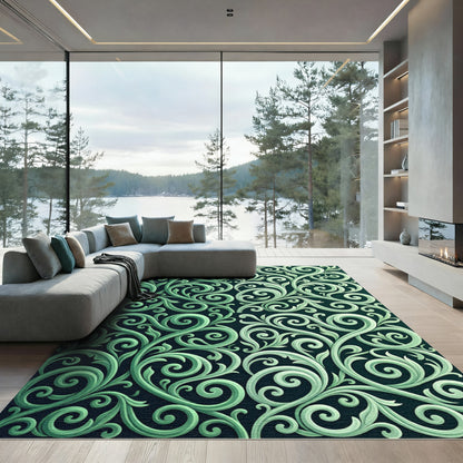 Ethereal Green Filigree Scroll Rug