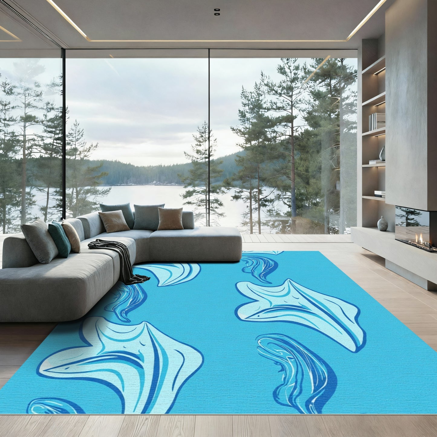 Aqua Swirl Fluid Abstract Elements Rug