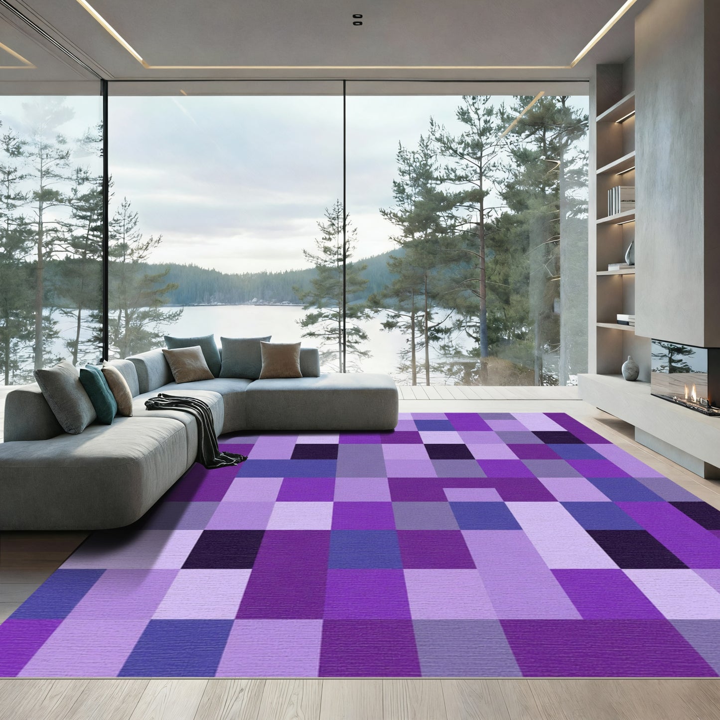 Purple Patchwork Geometric Quilt Rug