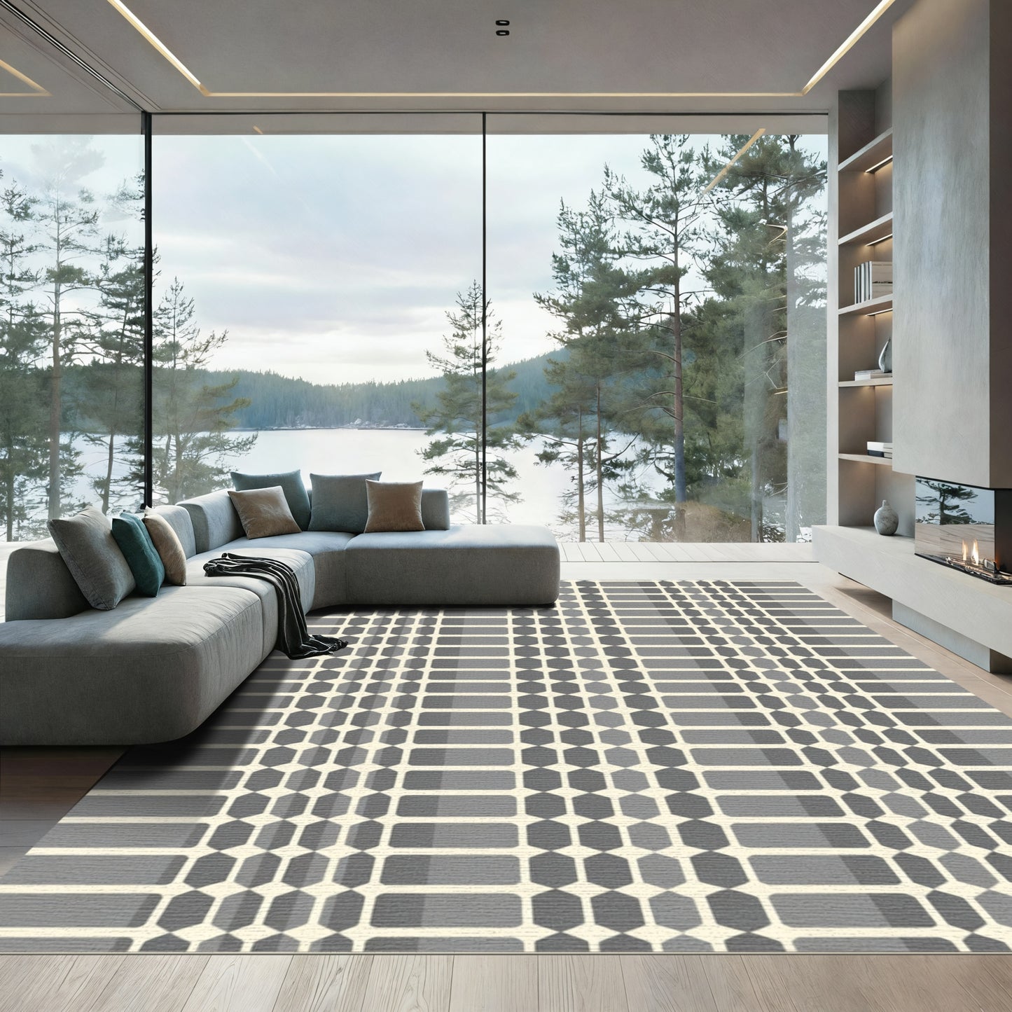 Modern Gray Gradient Hexagon Stripes Rug