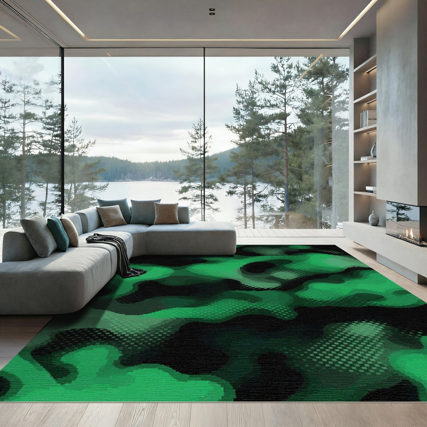 Emerald Green Pixelated Camouflage Rug
