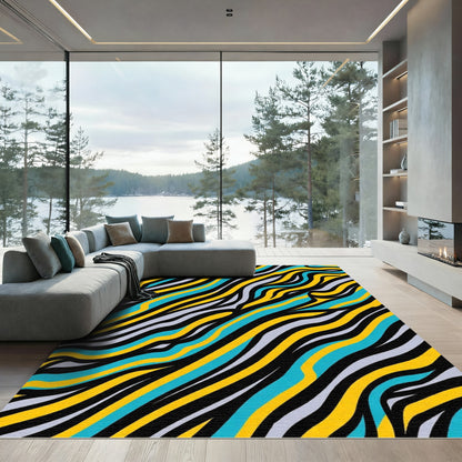 Dynamic Yellow Teal Swirl Zebra Rug