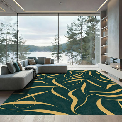Deep Teal Gold Abstract Swirl Rug