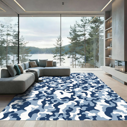 Deep Blue White Abstract Camouflage Rug