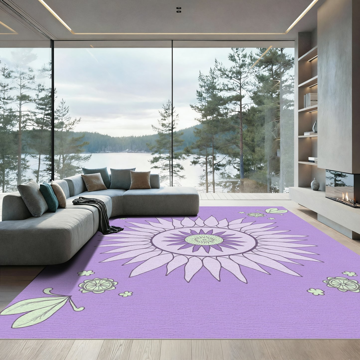 Lavender Sunflower Petal Mandala Rug