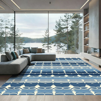 Blue Cream Geometric Stripe Rug