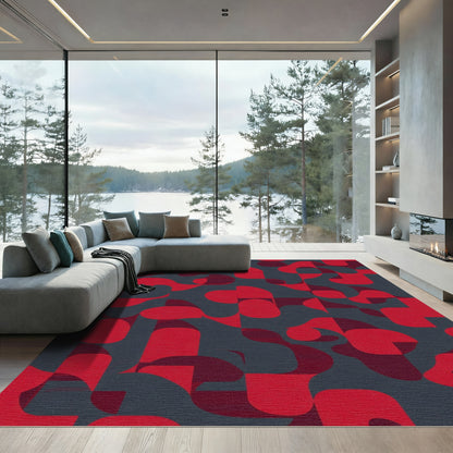 Crimson Abstract Geometric Flow Rug