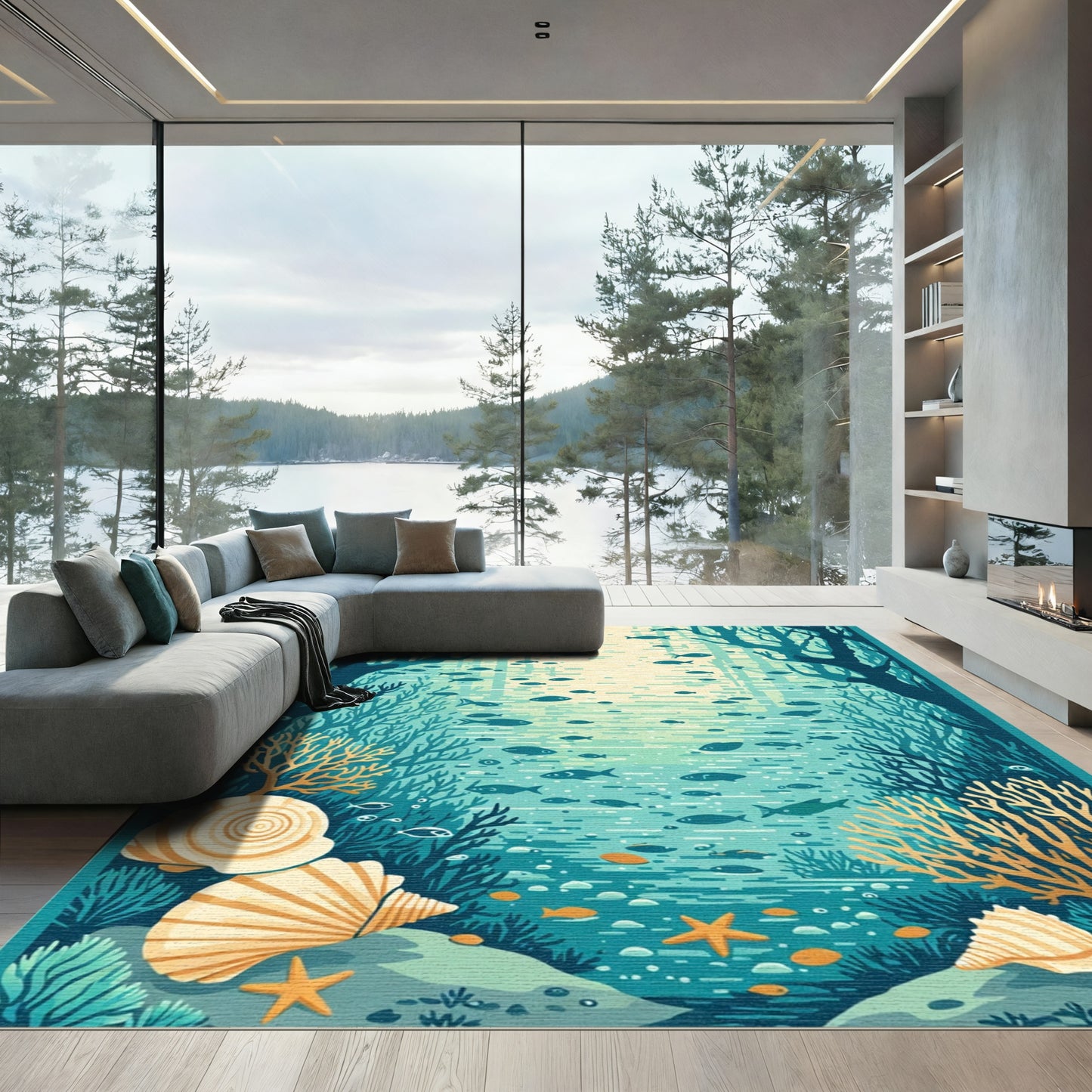 Oceanic Realm Coral Schooling Fish Rug