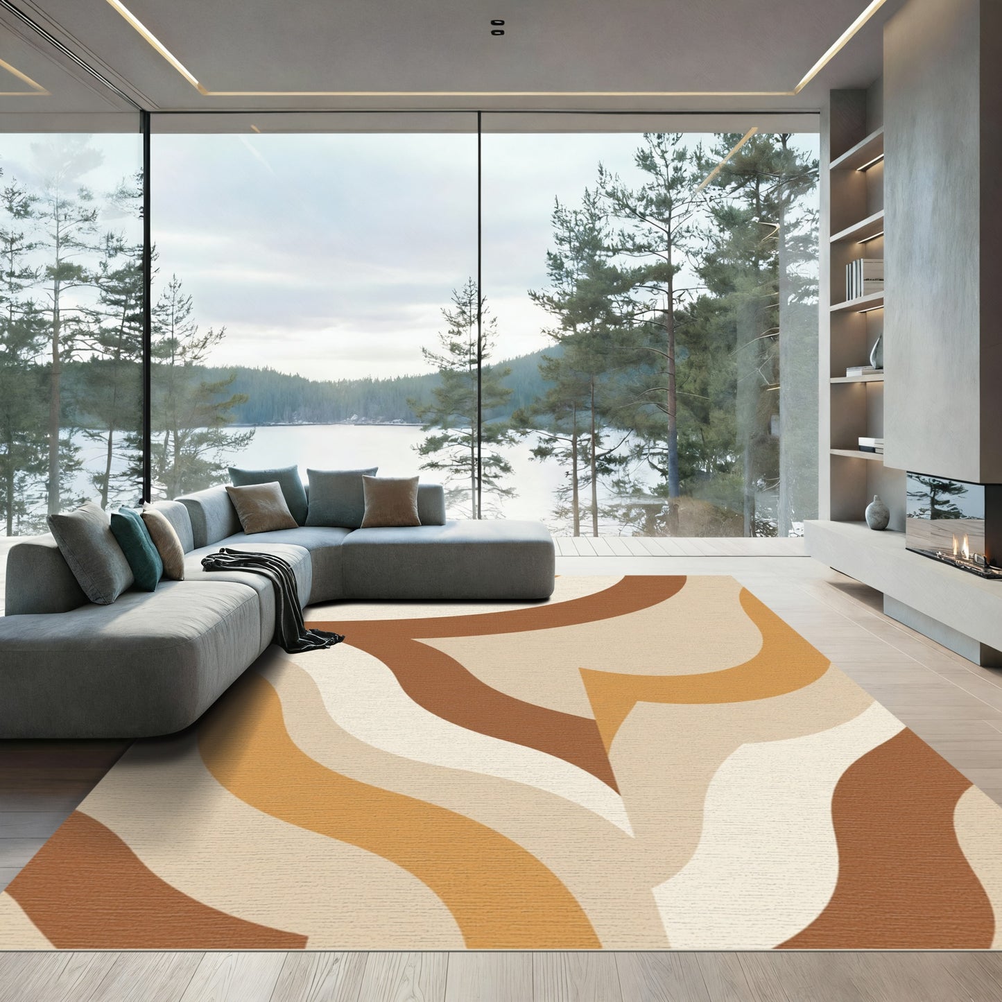 Earthy Waves Mid Century Modern Rug