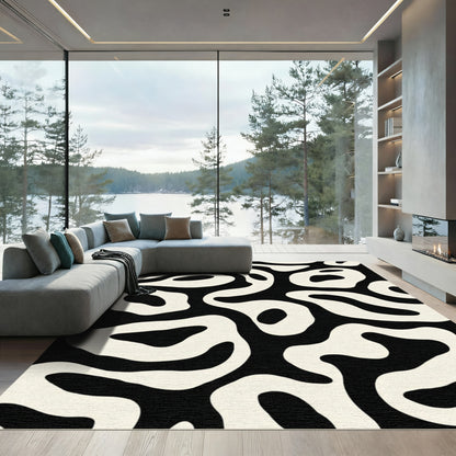 Black Cream Organic Swirl Rug
