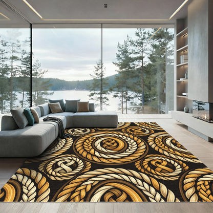 Golden Brown Braided Rope Circles Rug