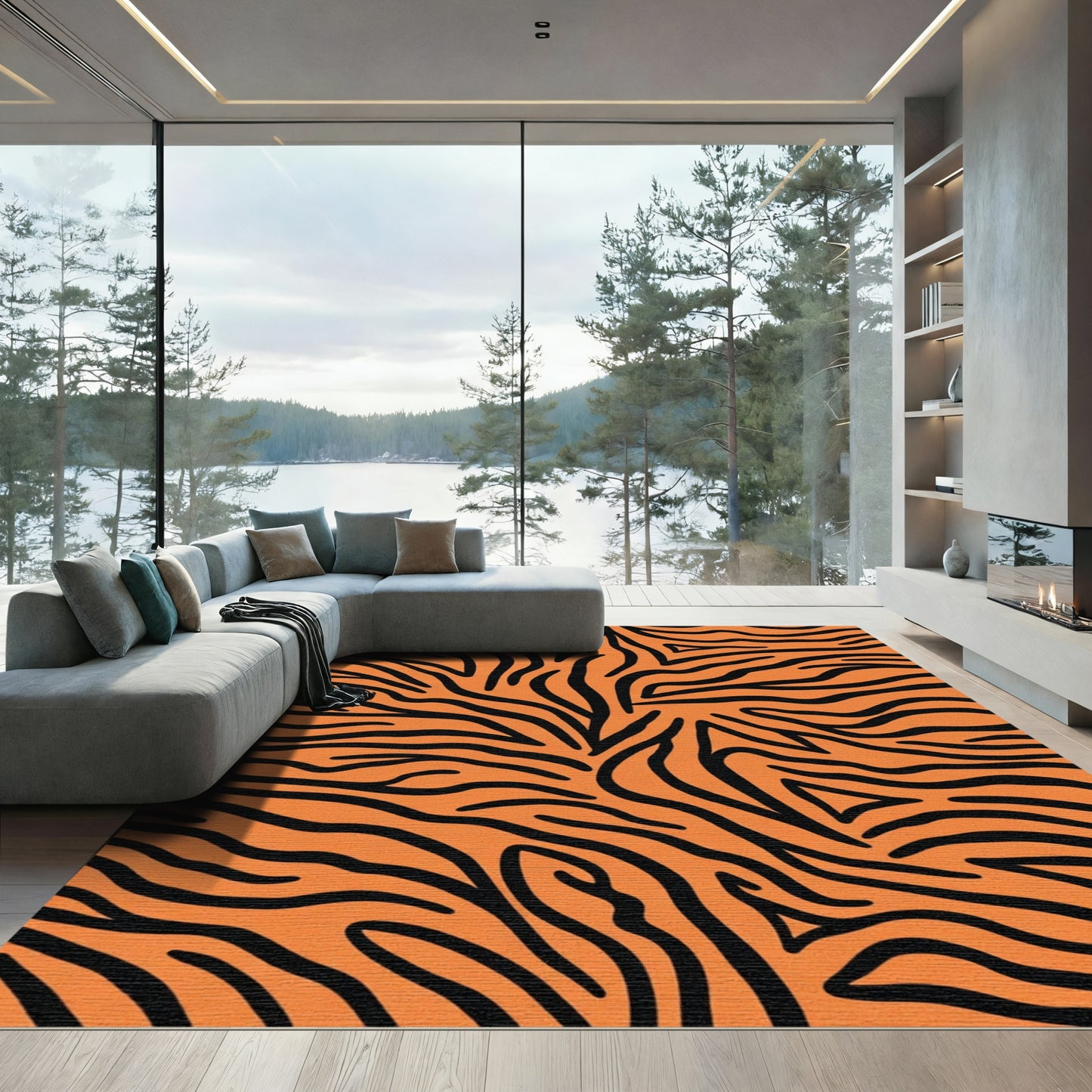 Bold Orange Black Animal Print Rug