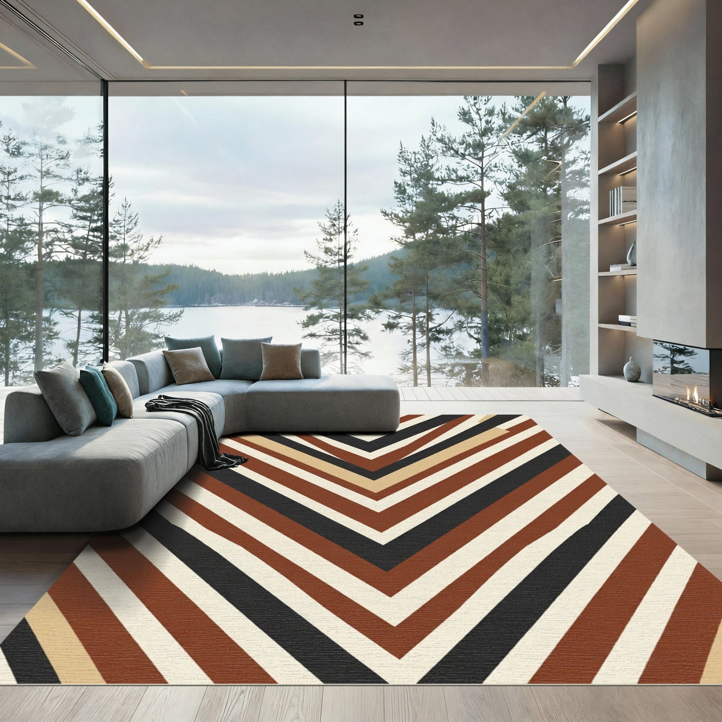 Earthy Chevron Stripes Modern Rug