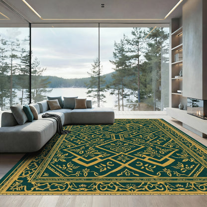 Emerald Gold Ornate Mandala Rug