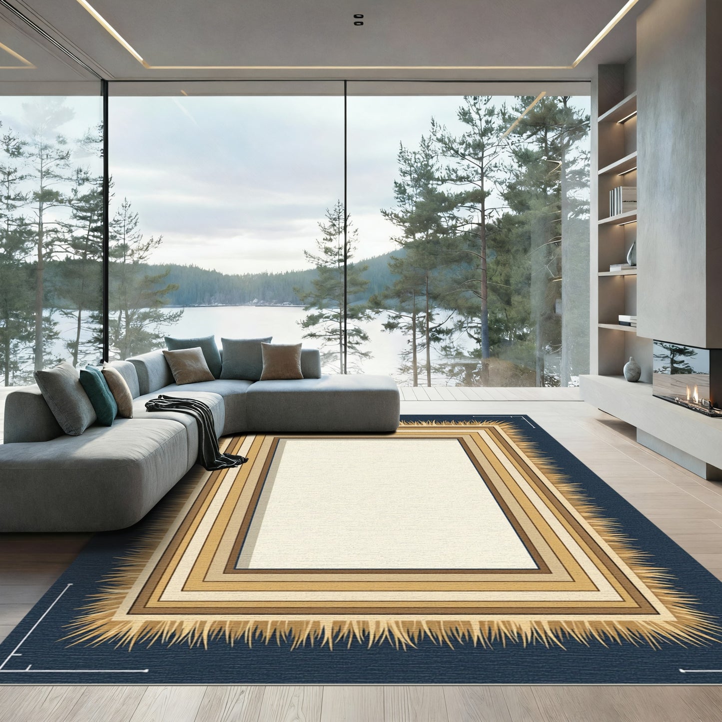 Golden Straw Bordered Rectangle Rug
