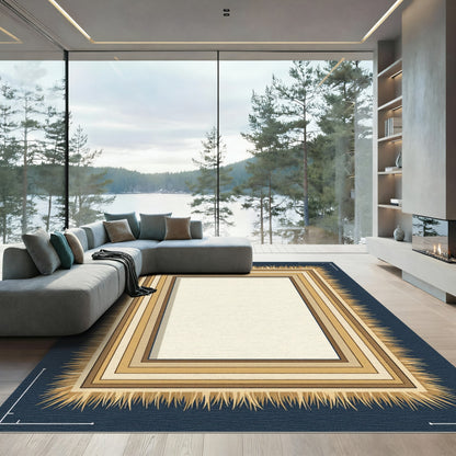 Golden Straw Bordered Rectangle Rug