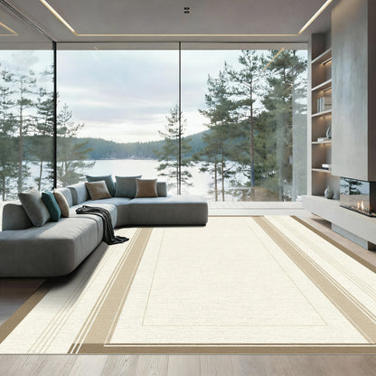 Neutral Toned Geometric Border Rug