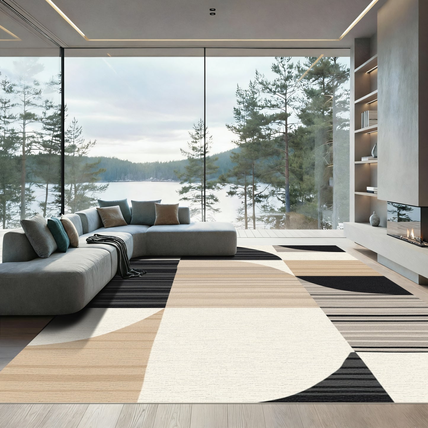Modern Geometric Stripe Grid Rug