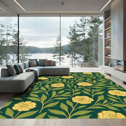 Golden Yellow Floral Vine Meadow Rug