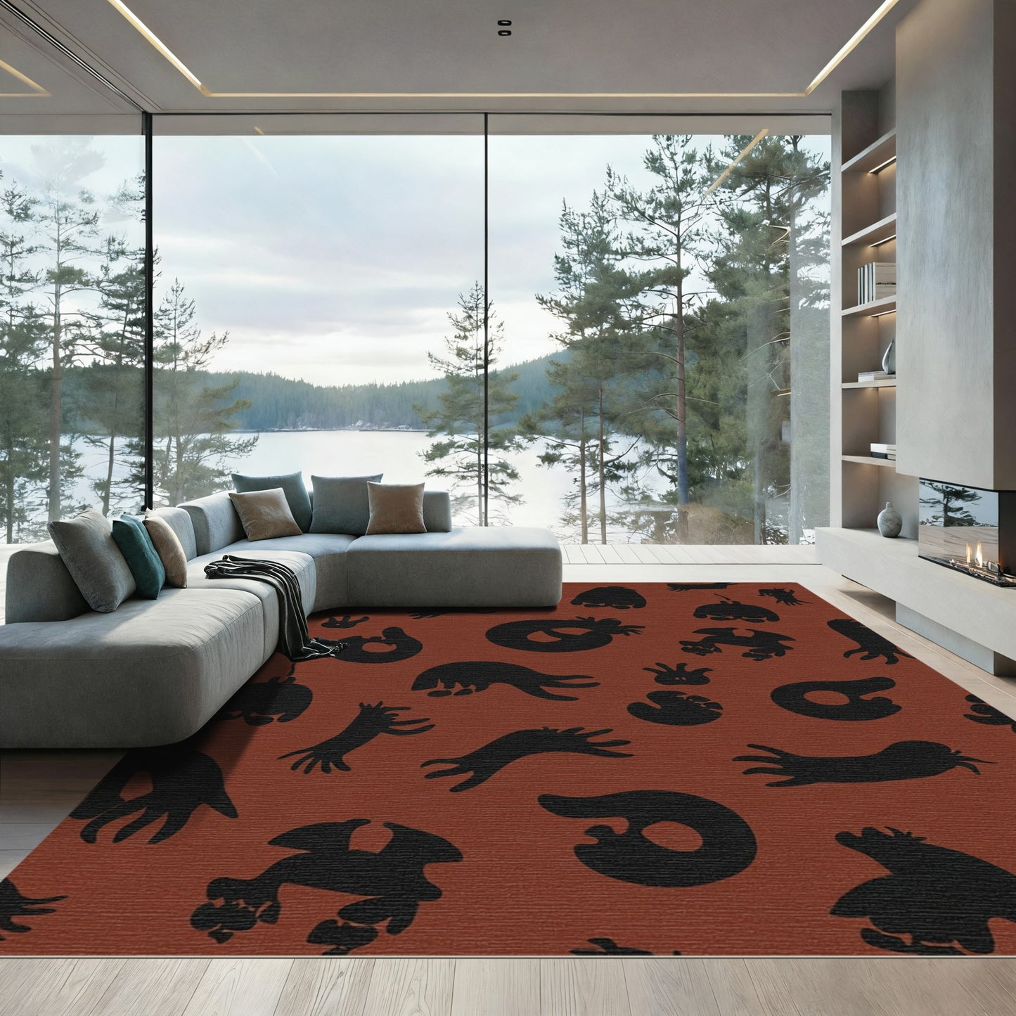Whimsical Black Creature Clay Tones Rug