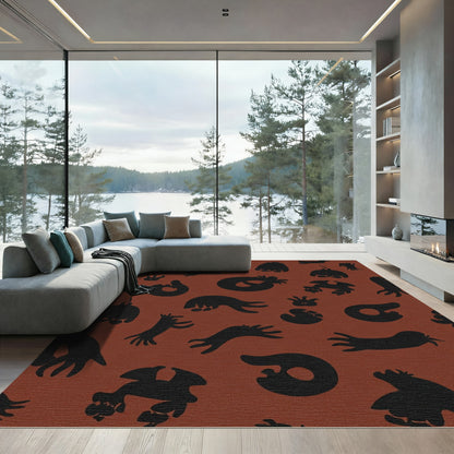 Whimsical Black Creature Clay Tones Rug