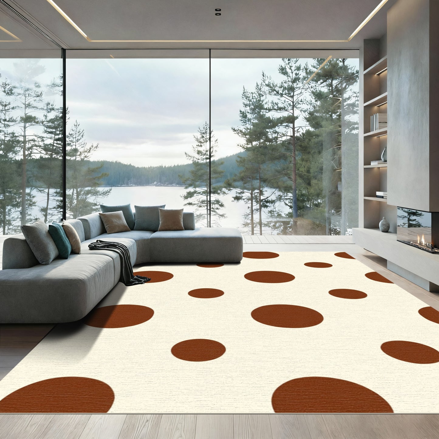 Brown Circles Cream Background Rug