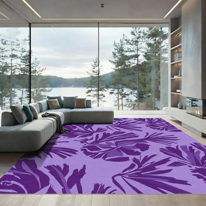 Deep Violet Floral Fern Composition Rug