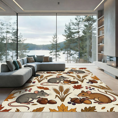 Harvest Mouse Acorn Autumn Leaves Fabric Rug
