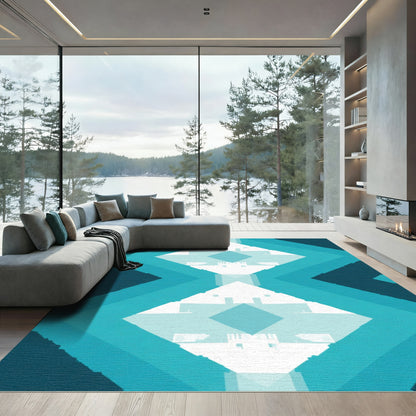 Aqua Teal Diamond Layers Rug