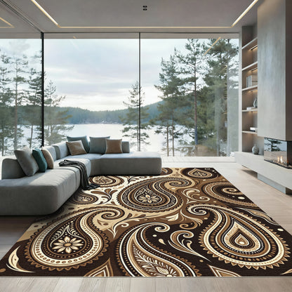 Elegant Dark Cocoa Paisley Swirls Rug