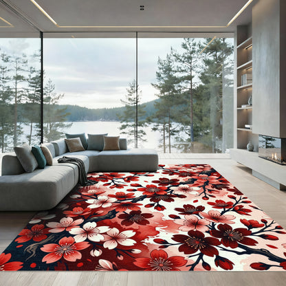 Crimson Cherry Blossom Branches Rug