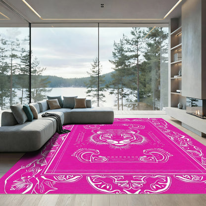 Bold Pink Tiger Emblem Frame Rug