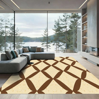 Cream Brown Lattice Geometric Rug