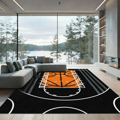 Graphic Basketball Court Orange Black Rug