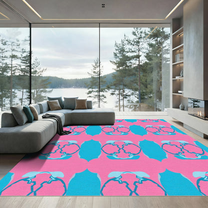 Pink Teal Abstract Organic Blossom Rug