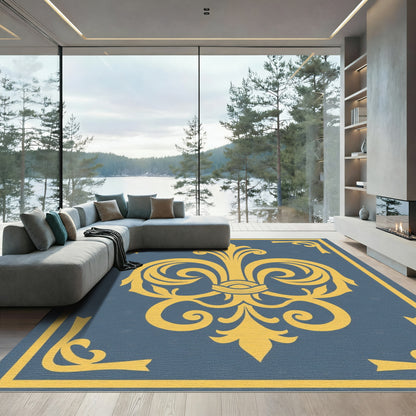 Golden Traditional Floral Blue Rug