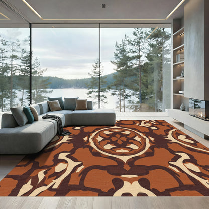 Earthy Brown Organic Abstract Medallion Rug