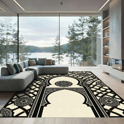 Elegant Monochrome Arched Geometric Mandala Rug