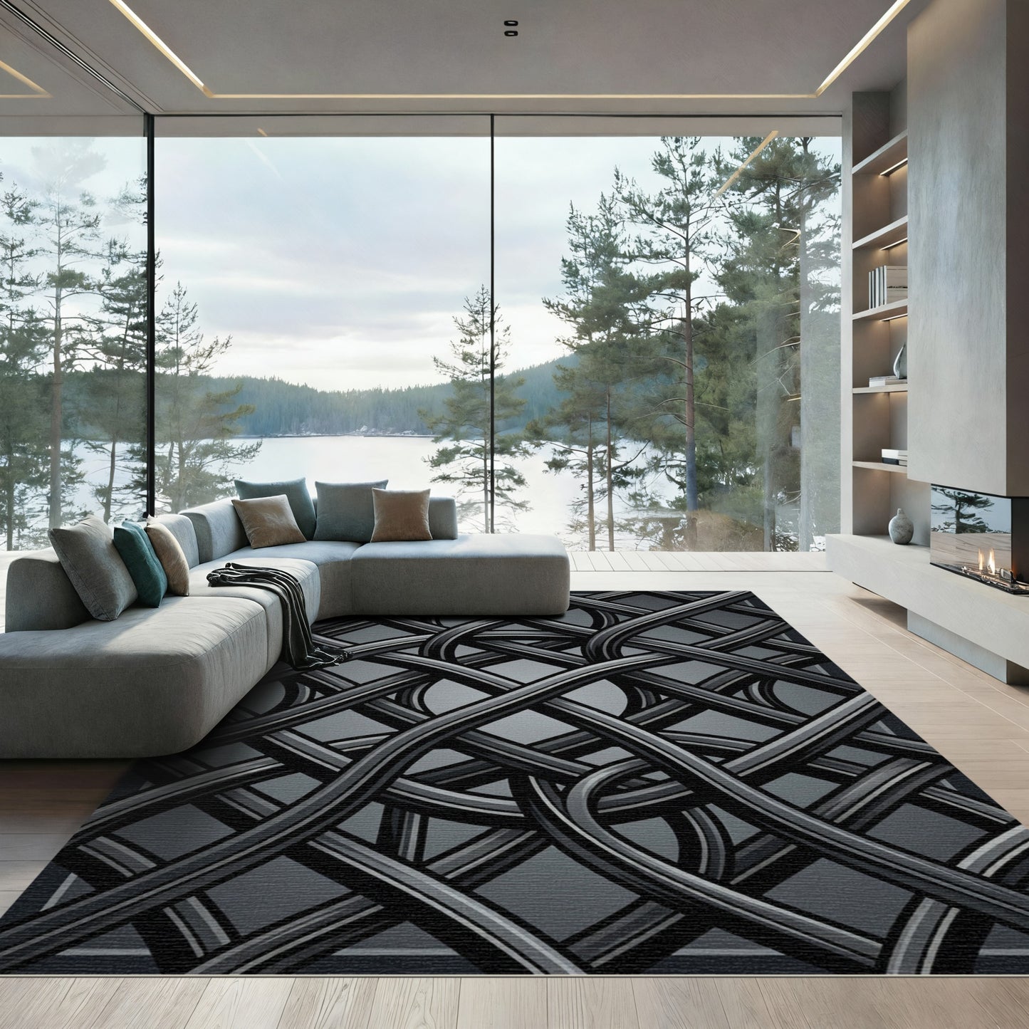 Deep Gray Intertwined Knot Rug