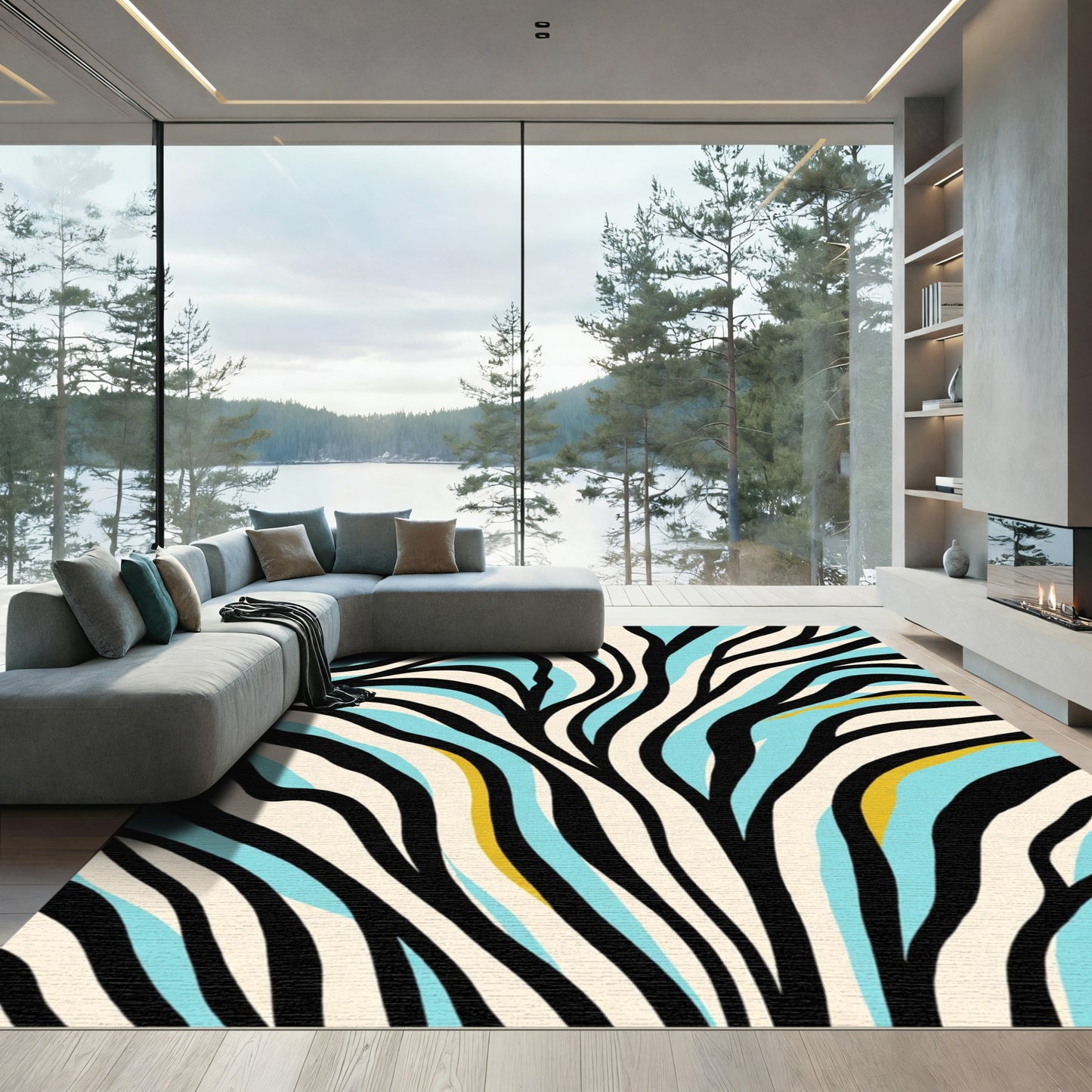 Bold Blue Yellow Zebra Stripe Flow Rug