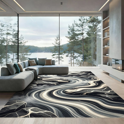 Abstract Monochromatic Flowing River Art Rug