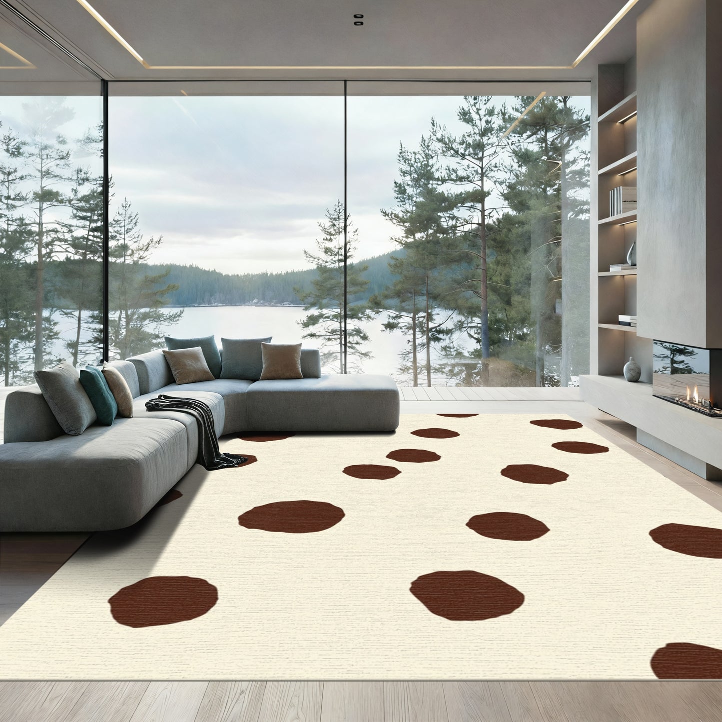 Brown Polka Dot Cream Abstract Rug