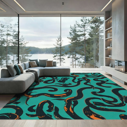Teal And Orange Serpent Swirl Rug